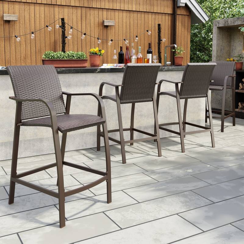 26''H Outdoor Patio Aluminum PE Rattan Counter Stools