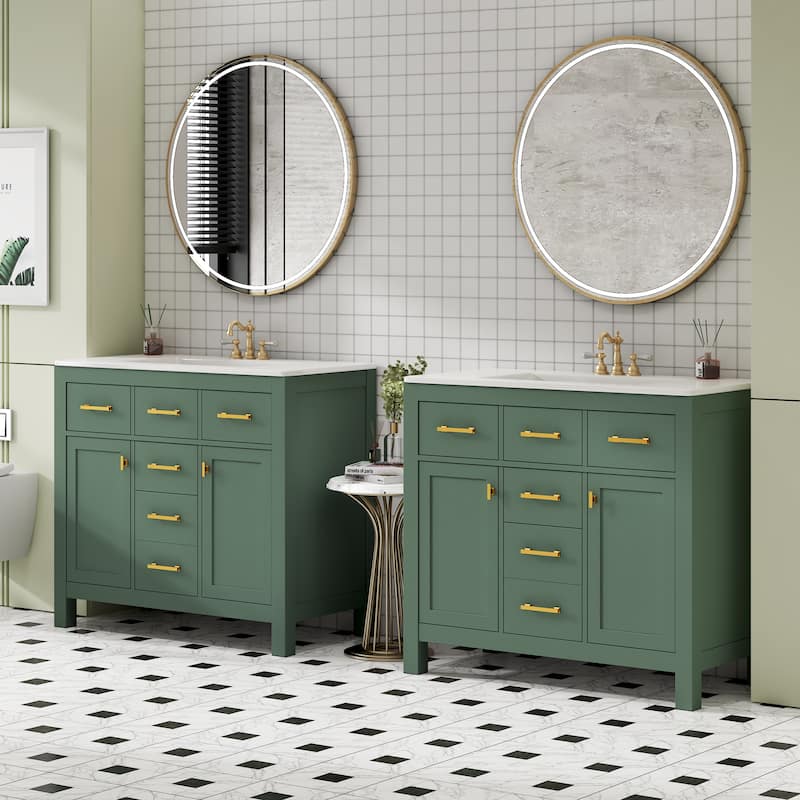 72''Vanity With Ceramic Sink Combo Set, Modern Freestanding Single Cabinet With 4 Drawers & 2 Cabinets,Storage Cabinet
