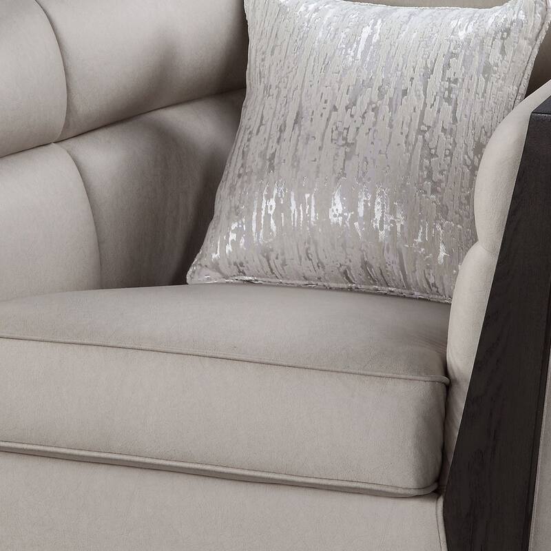 Chair with Curved Fixed Back and Shelter Arms, Beige