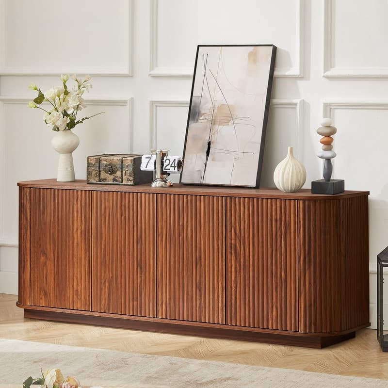 Fluted 64''Buffet Sideboard Cabinet with Shelves, TV Stand Storage Cabinet with Wave Pattern