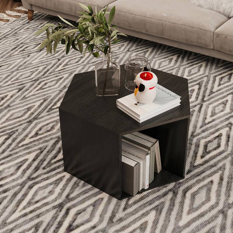 23.62'' Hexagonal Burmese Sumac Coffee Table - Black Brown - Single