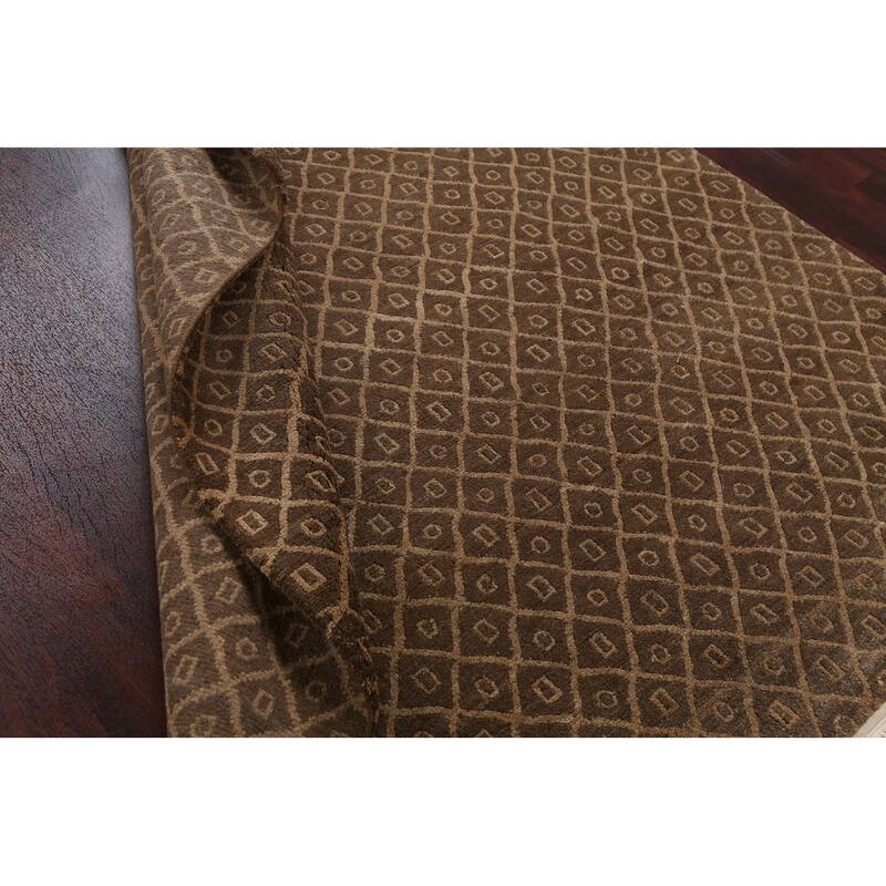 Vegetable Dye Trellis Nepalese Oriental Area Rug Handmade Wool Carpet - 6'1" x 9'0"