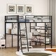 preview thumbnail 8 of 12, Full Size Metal Loft Bed with 3 Layers of Shelves, Desk and Whiteboard Black