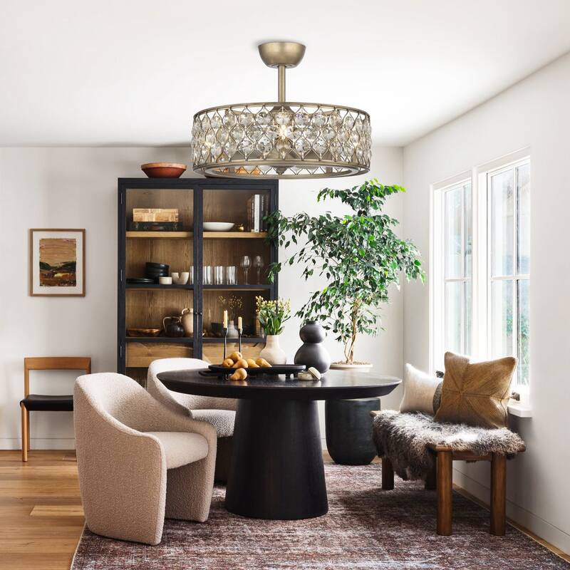 25" Rusted Silver 3-Blade Crystal Ceiling Fan Chandelier with Remote