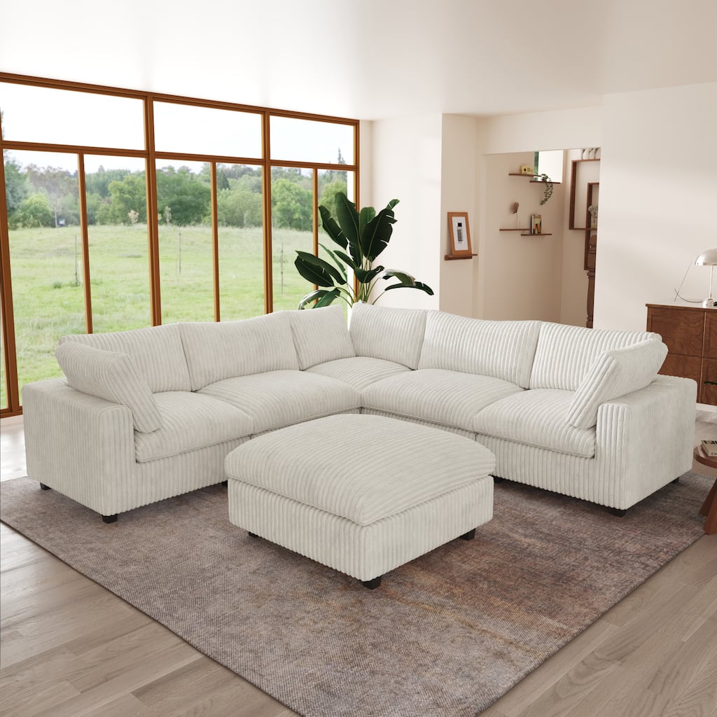 118'' Large Cloud Plush Corner Sectional Sofa Couch with Ottoman for Living Room Set