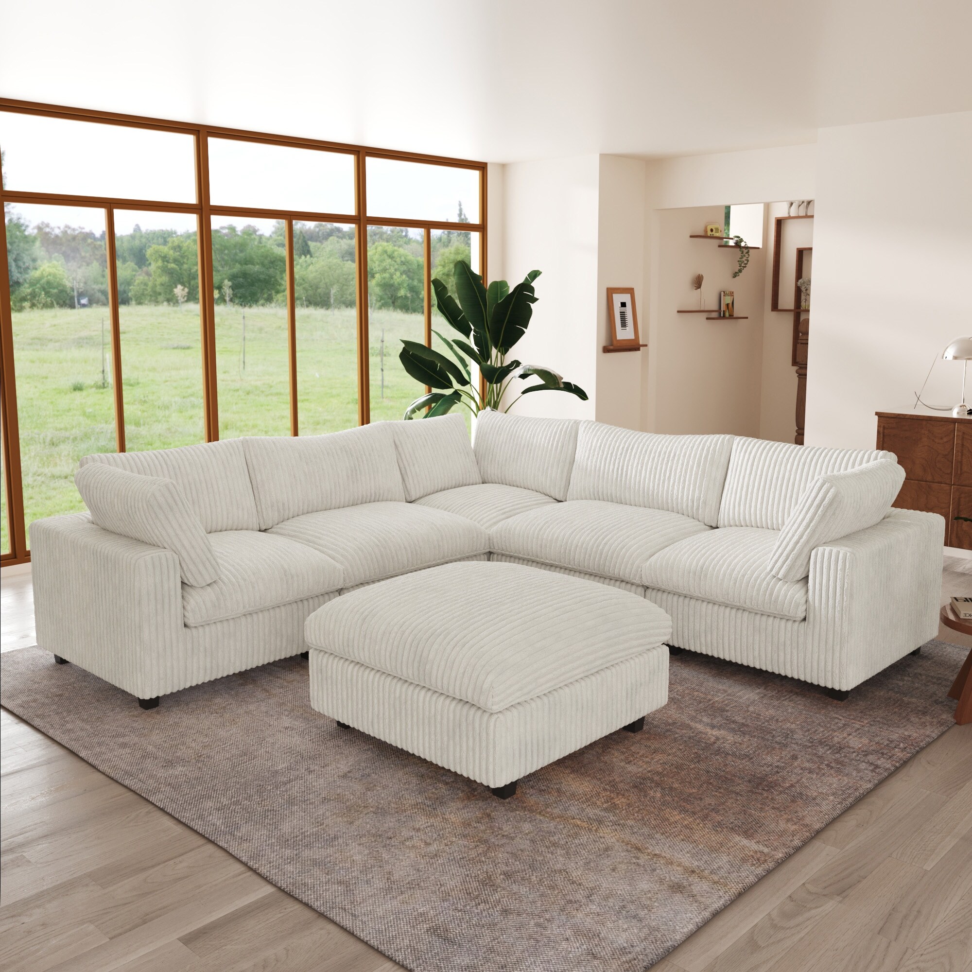 118 Large Cloud Plush Corner Sectional Sofa Couch with Ottoman for Living Room Set