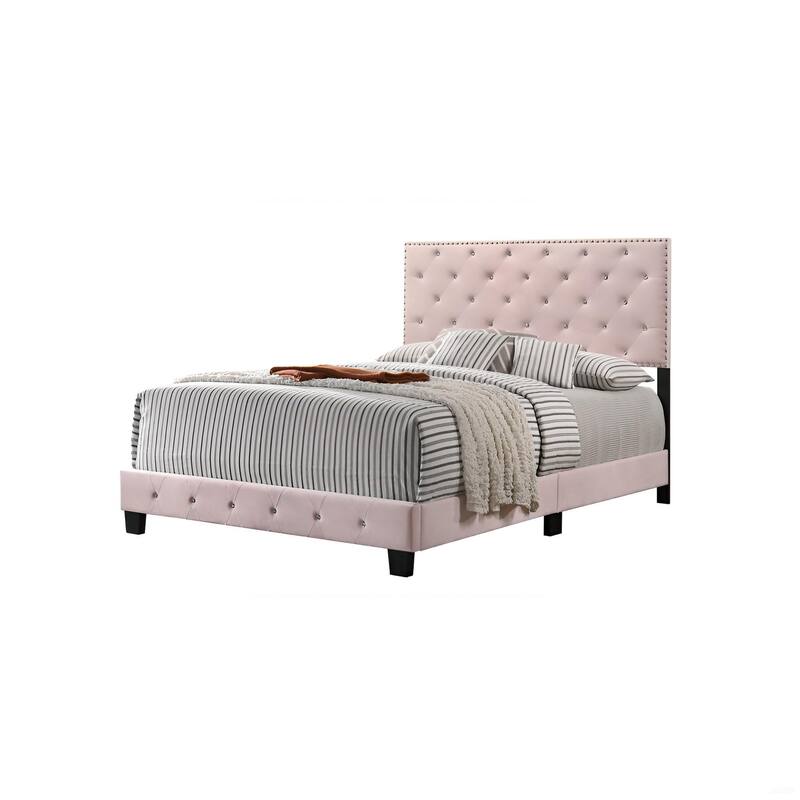 Queen Size Velvet Platform Bed with Sturdy Frame and Easy Assembly