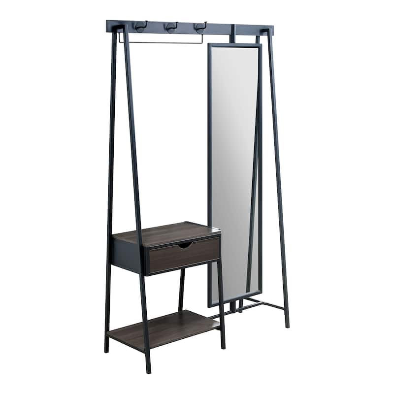 Drindel Contemporary Black Coat Stand with Mirror by Furniture of America