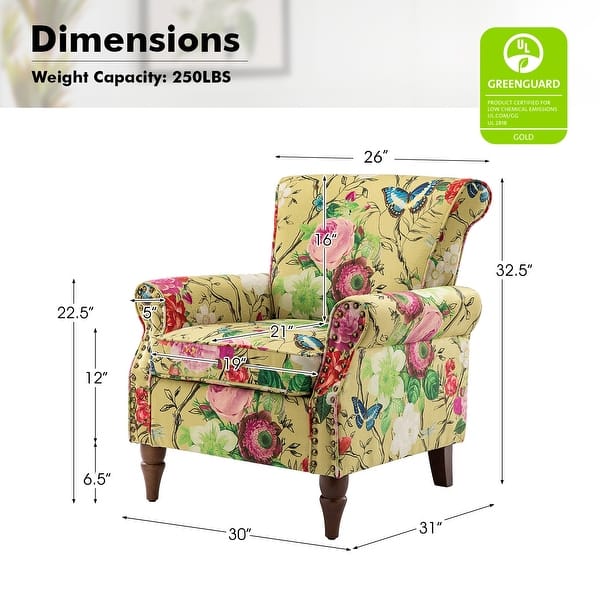 dimension image slide 9 of 14, Nyctelius Traditional Polyester Accent Arm Chair with Pattern and Nailhead Trim Set of 2 by HULALA HOME