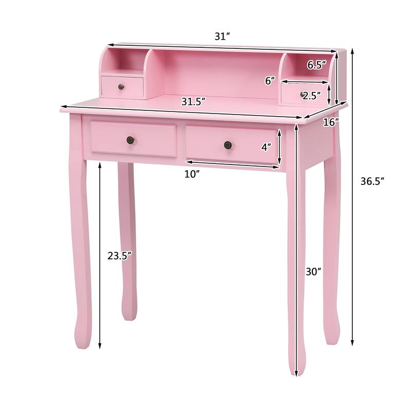 Costway Writing Desk Mission White Home Office Computer Desk 4 Drawer