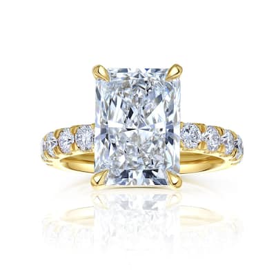 Kobelli Sunset Line 6 Carat Lab Grown Diamond Certified 14k Solid Gold Radiant-cut Comfort Fit French Pavé Petra Ring (EF/VS)