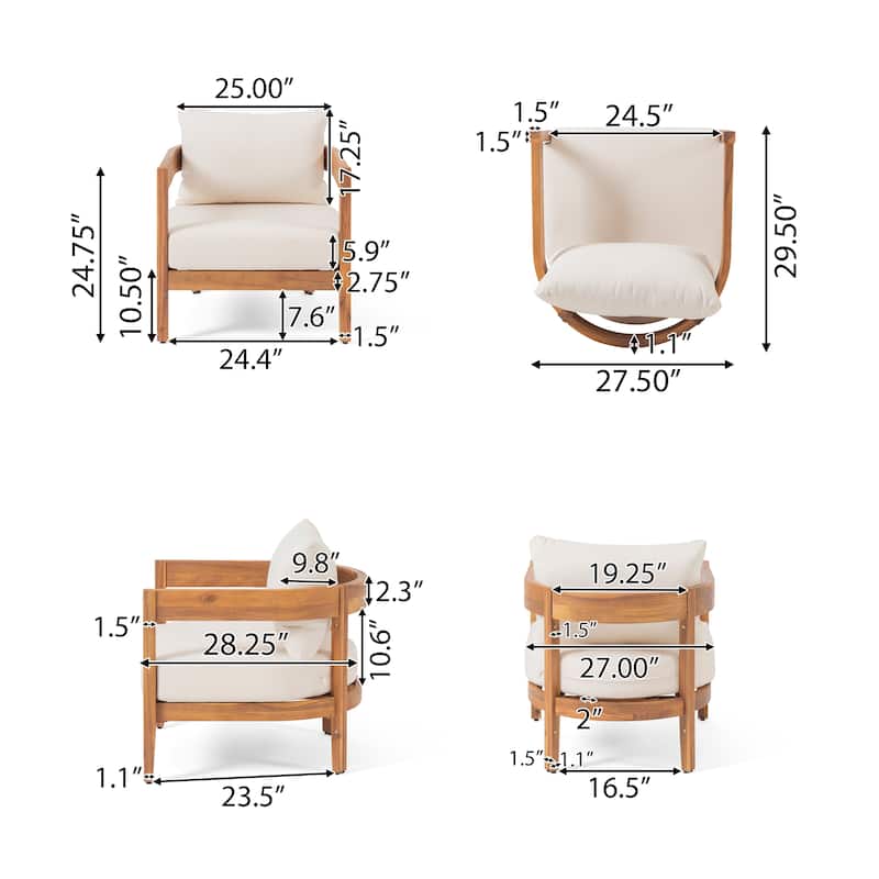 Brooklyn Outdoor Acacia Wood Club Chair with Cushions (Set of 2) by Christopher Knight Home