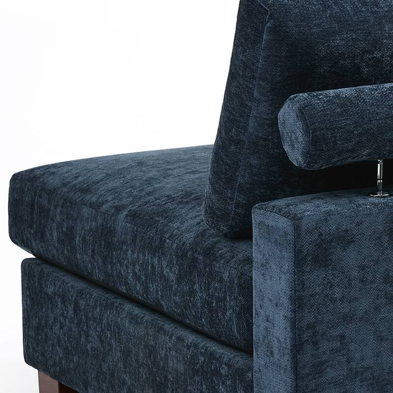 35" W Modern Chenille Armless Accent Chair Sectional Module with Pillows