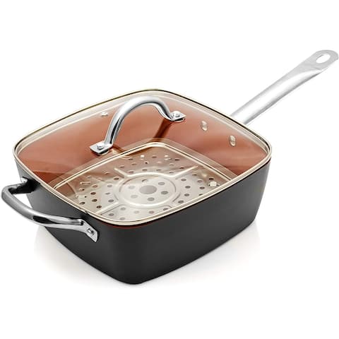 Ovente Multi-Purpose 9 Inch Square Pot with Glass Lid & Induction Plate, Copper CWA10092CG