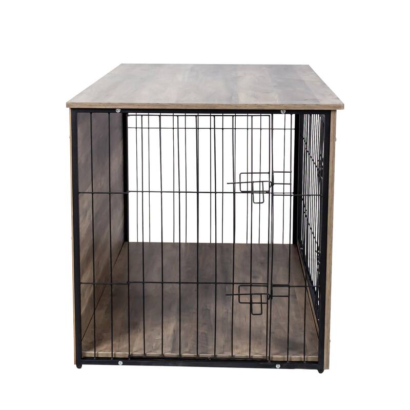 GDF Studio - Bubu Modern Wooden Dog Crate Furniture with Double Doors and Indoor Kennel Design