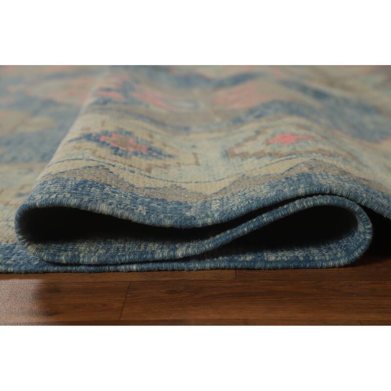 Hand Knotted Oriental 100% Wool Carpet Transitional Geometric Navy Blue & Blues Oushak Area Rug - 10' 7'' X 7' 11''
