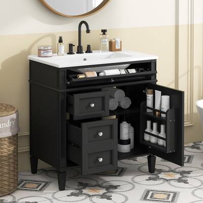 30'' Bathroom Storage Vanity Cabinet with Top Sink, with 2 Drawers and a Tip-out Drawer