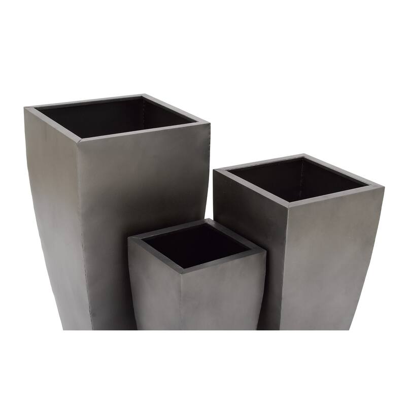 Gray or Dark Gray Metal Indoor Outdoor Light Weight Planter with Tapered Base and Polished Exterior (Set of 3)