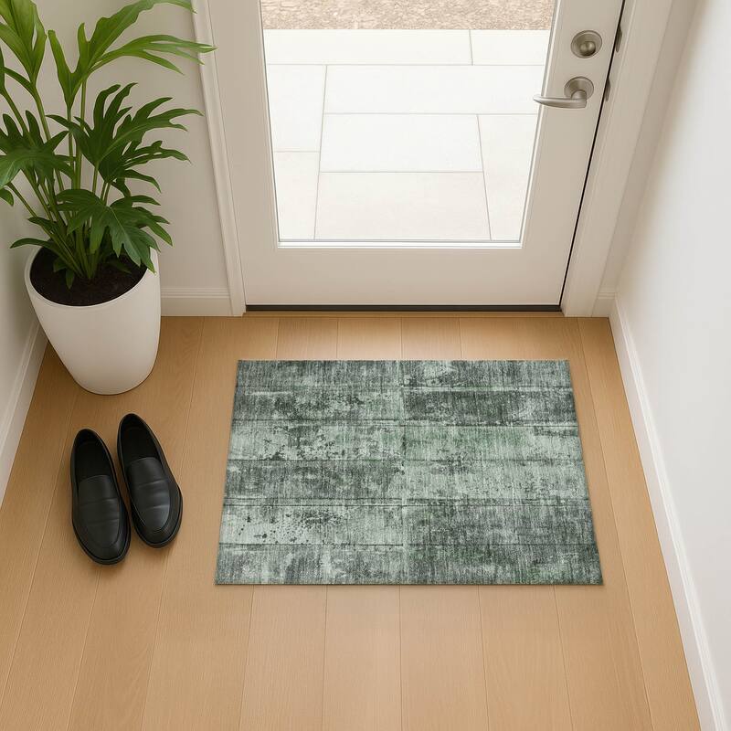 Premium Washable Super Soft Modern Panel Mayfield Rug - Green - 1'8" x 2'6"