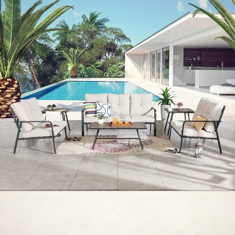 Patio Festival Curve-Arm 6-Piece Metal Outdoor Conversation Set