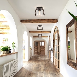 LALUZ Modern Farmhouse 1-Light Glass Flush Mount Ceiling Light - L 8"x W 8"x H 11.5"