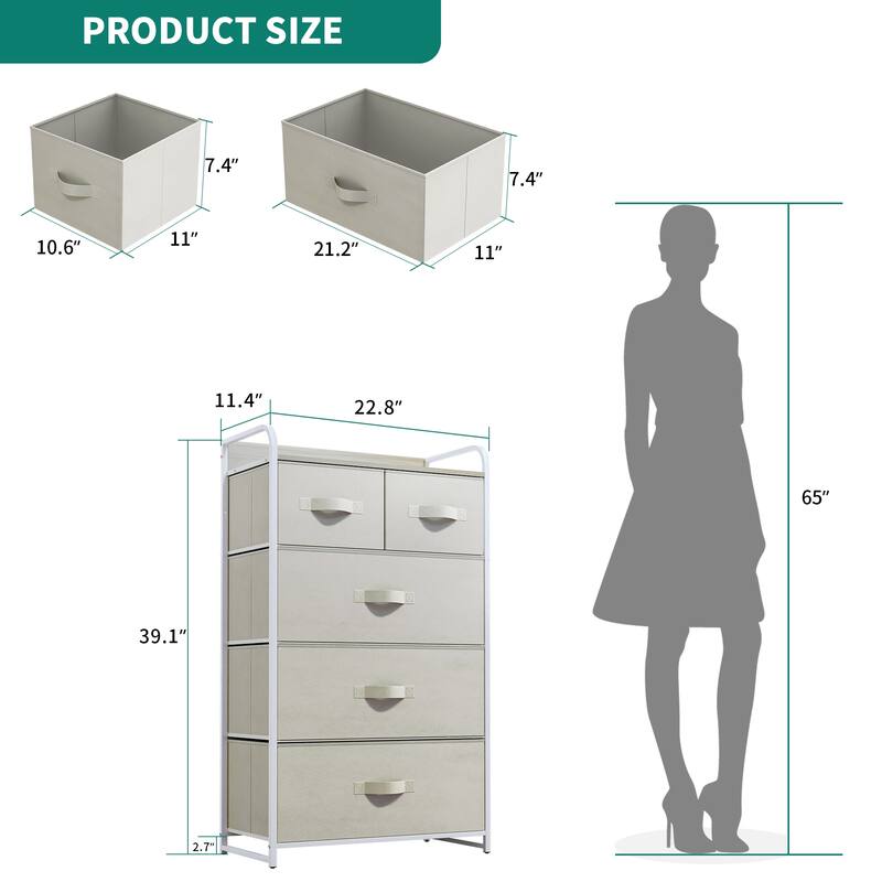 Modern Wide Dresser Storage Tower with 5 Drawers