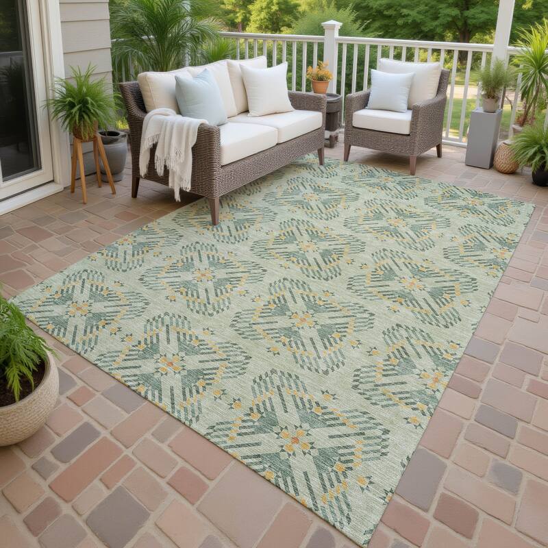 Machine Washable Indoor/ Outdoor Modern Frontenac Chantille Rug - Celery - 5' x 7'6"