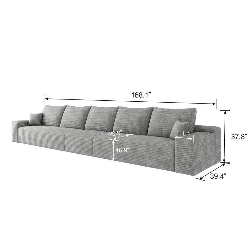 Oversized Deep Seat Sofa Modular Straight Row Sectional Couch Corduroy Upholstered Compression Sofa for Living Room