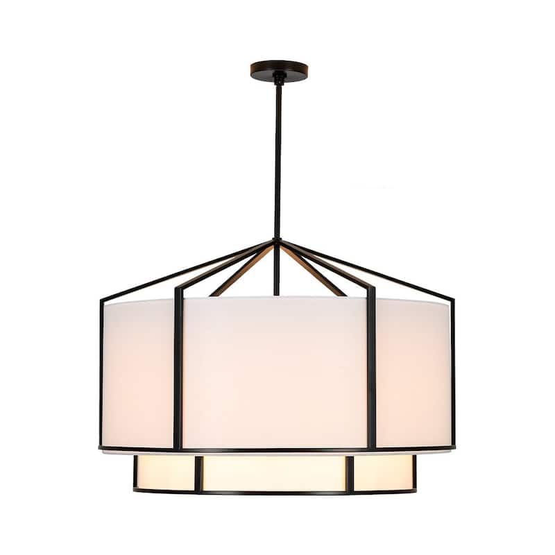 America Traditional 6-Light Two-layer Drum Fabric Pendant Chandelier - 28.1in