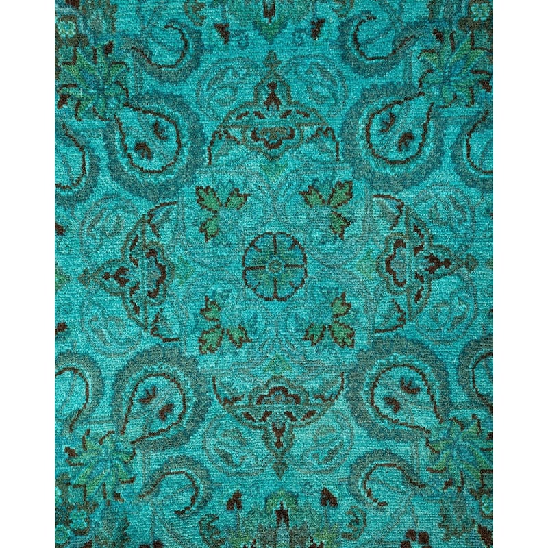 Overton Hand Knotted Wool Vintage Inspired Modern Contemporary Overdyed Blue Round Area Rug - 4' 2" x 4' 3"