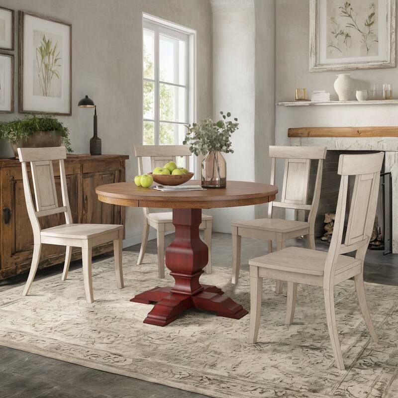 Ronda 45" Round Solid Wood Top Dining Set with Panel Back Chairs