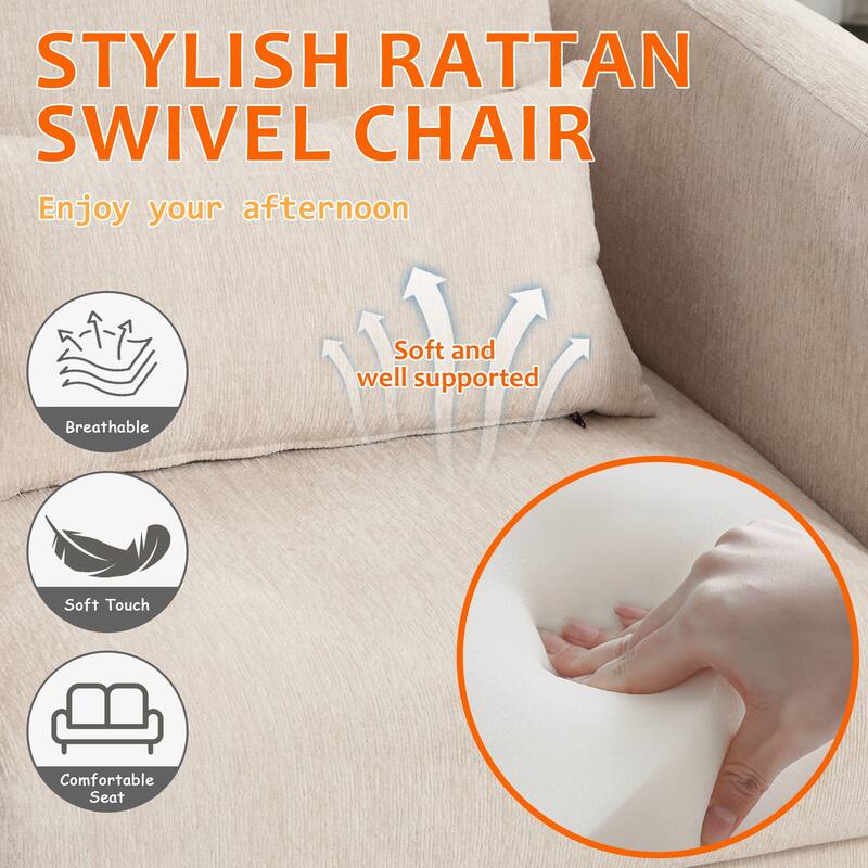 Chenille Upholstered 360 Degree Swivel Round Barrel Chair for Living Room