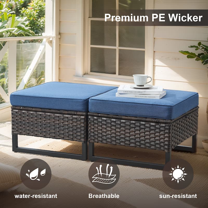 Gymojoy Outdoor Wicker Ottomans with Olefin Cushions