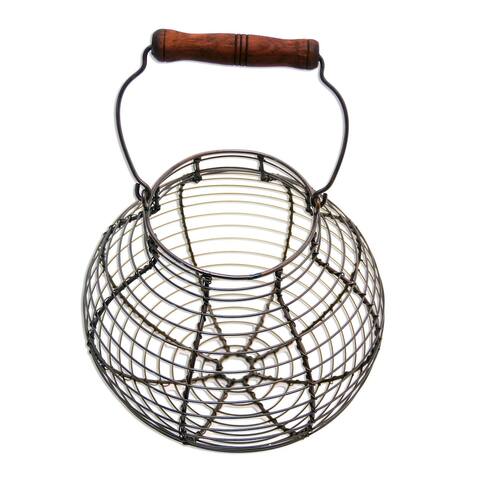 Novica Handmade Round Cage Aluminum Decorative Basket