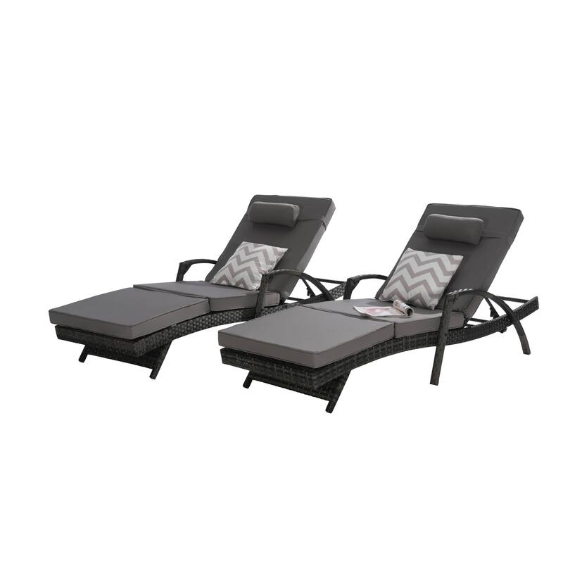 Wicker Curved Lounge Chair Set of 2, Outdoor Reclining Chairs with Cushions & 5 Adjustable Reclining Angles