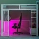 preview thumbnail 4 of 23, Full Size Gaming Loft Bed with Desk and LED Lights, Metal Loft Bed Frame w/ 3 Linen Storage Drawers, Open Wardrobe & Ladder