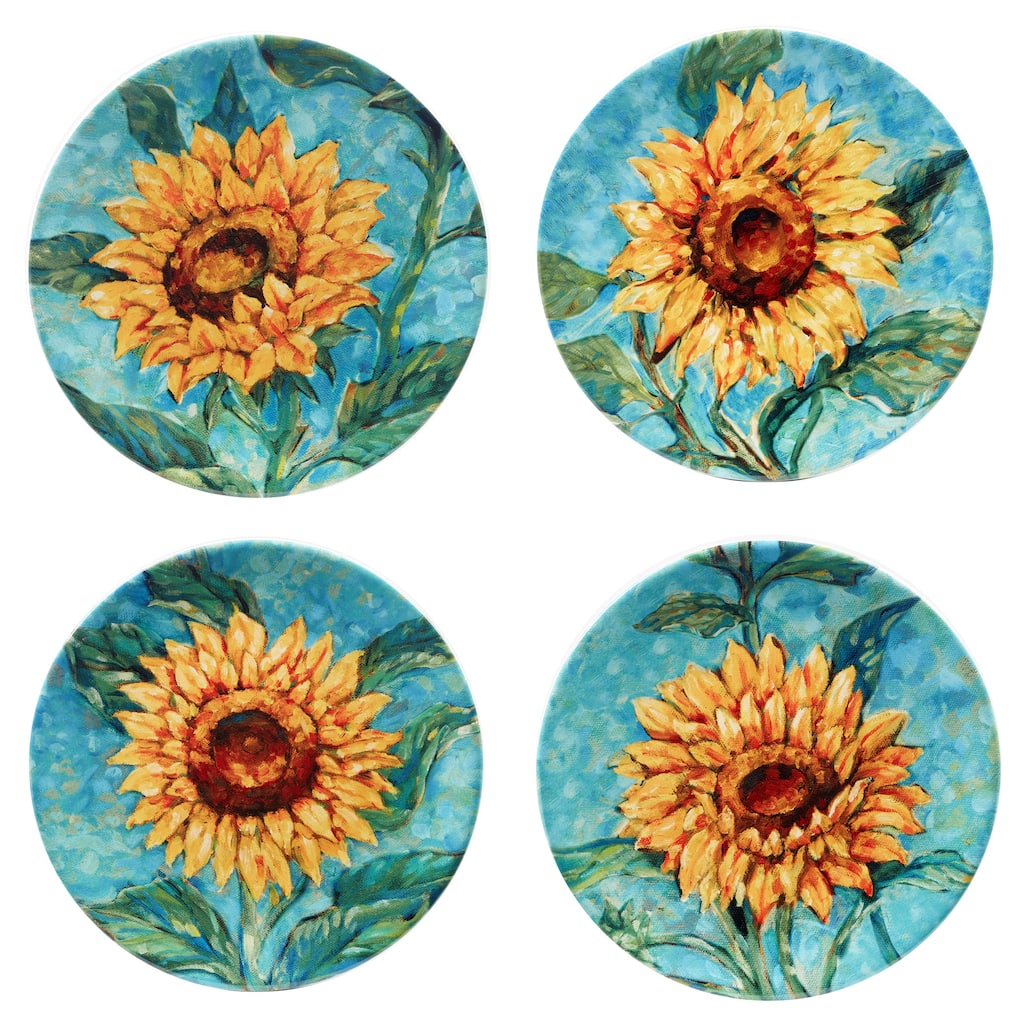 Certified International Golden Sunflowers Set of 4 Salad Plates - 9" Diam x 1"
