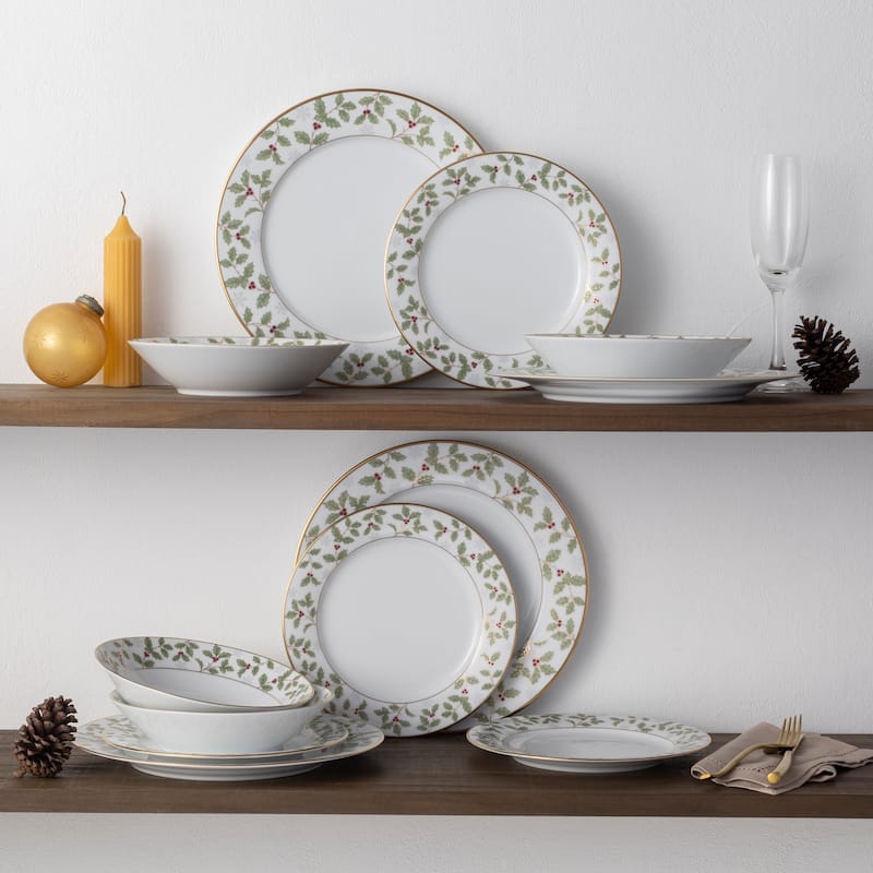 Noritake Holly & Berry Gold 12-Piece Dinnerware Set, Service For 4