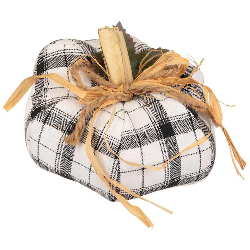 Plaid Fall Harvest Pumpkin Decoration - 6.5" - White and Black