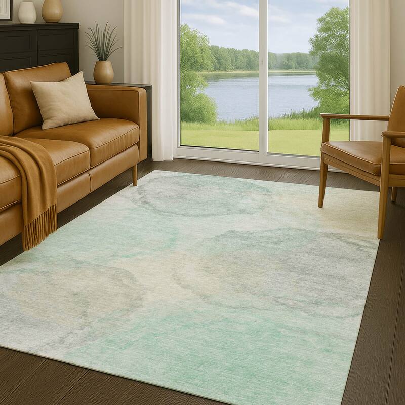 Machine Washable Indoor/ Outdoor Abstract Muted Chantille Rug