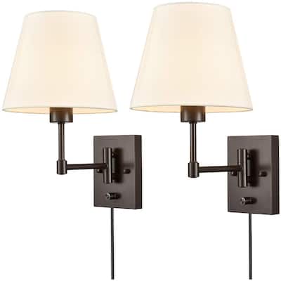 Udine Traditonal 2-Pack Plug in Wall Lights Fabric Shade Swing Arm Wall Lamps