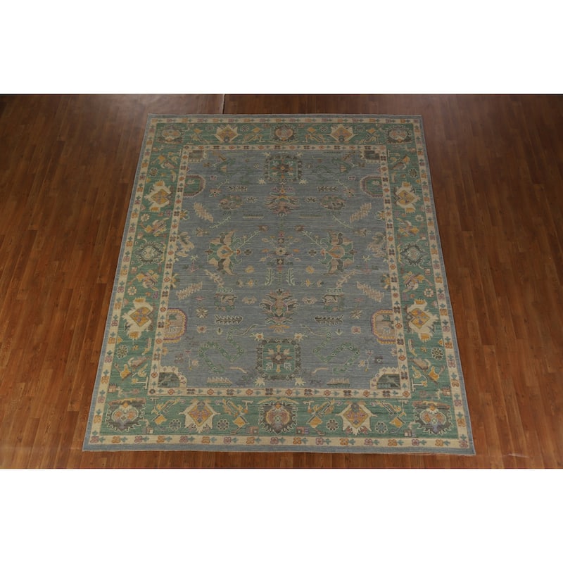 Hand Knotted Oriental 100% Wool Carpet Transitional All-Over Navy Blue & Blues Oushak Area Rug - 10' 2'' X 8' 5''