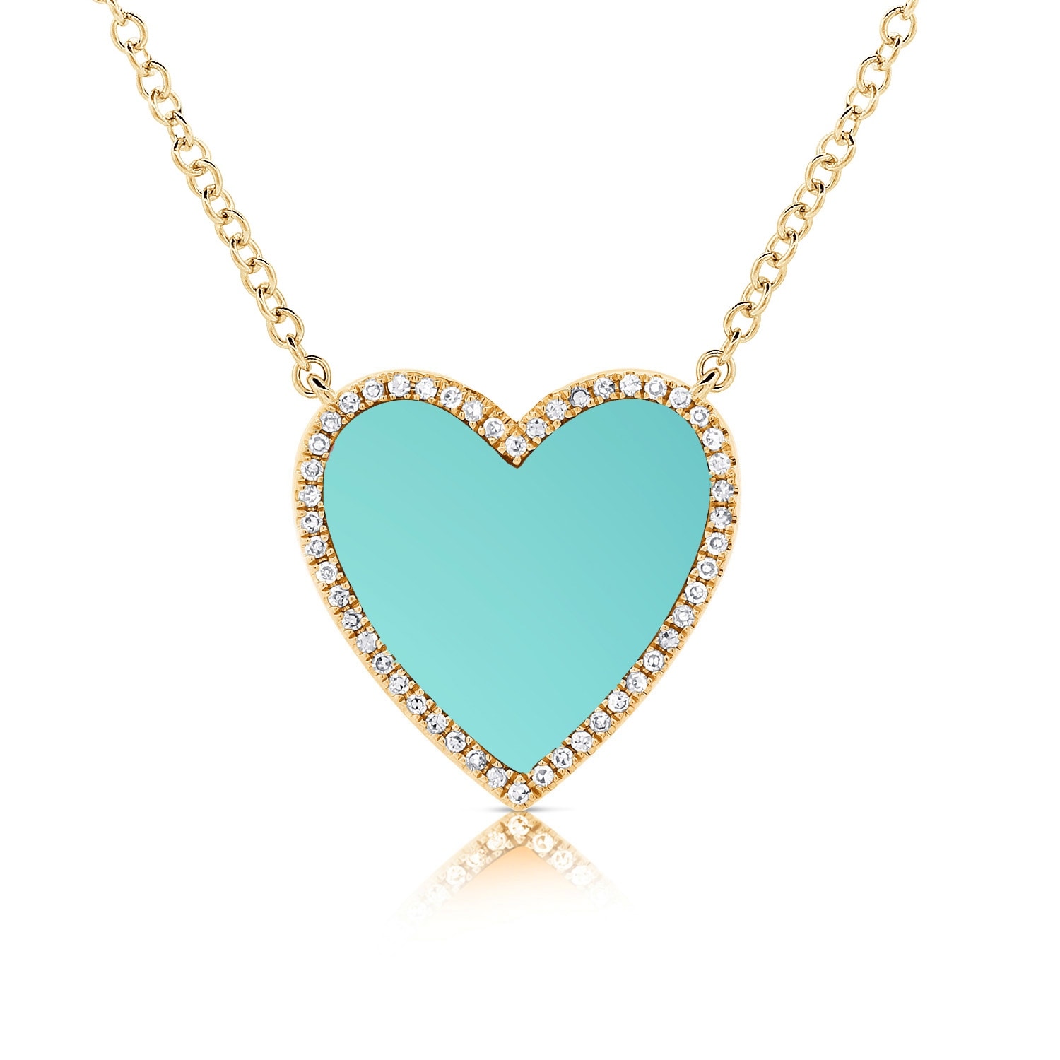 Joelle Collection Turquoise & Diamond Heart Necklace 14K Yellow Gold