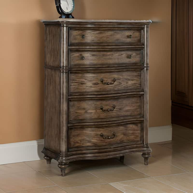 Deborah 56 Inch Tall Dresser Chest, 5 Drawers, Drop Handles, Brown Wood