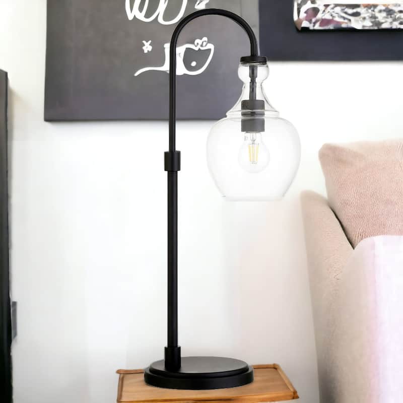 Metal Arched Table Lamp with Clear Glass Dome and LED Bulb - 8” x 11” x 27” (D x W x H)