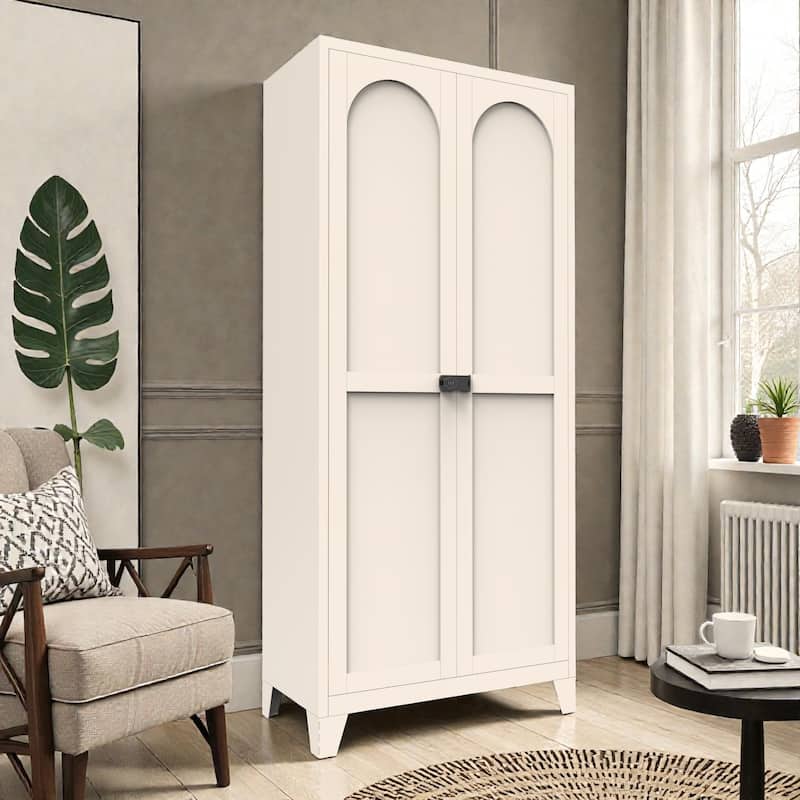 71'' Metal Storage Cabinet with Shapely Doors, Adjustable Shelves, Tall Steel Organizer for Bedroom, Living Room or Kitchen