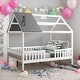 preview thumbnail 19 of 25, Full Size Wood House Bed With Fence,Solid Construction for Home White+Grey