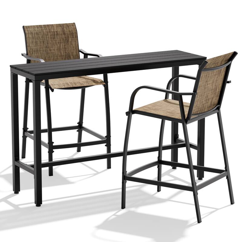 Outdoor Patio Bar Stools Set Rectangle Bar Table with Barstools