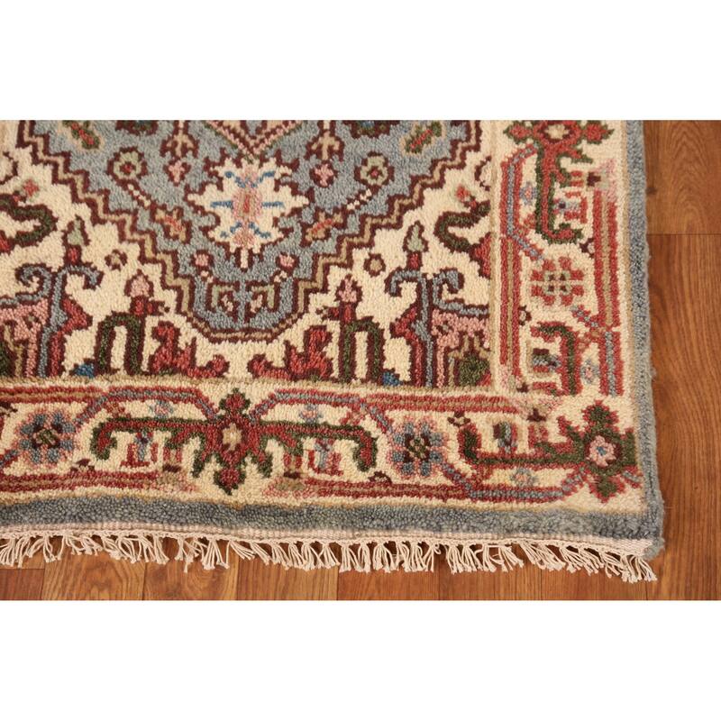 Geometric Heriz Serapi Indian Runner Rug Handmade Wool Carpet - 2'5" x 10'1"