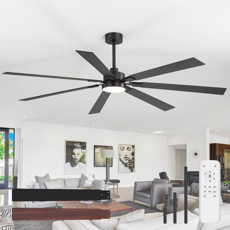 Large 72" Reversible 7-Blade Integrated Ceiling Fan with LED Light and Remote - Matte Black-Style 1